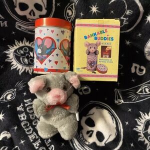 Vintage 1998 GiftCo Bankable Buddies Plush Mouse Tin Bank Original Box